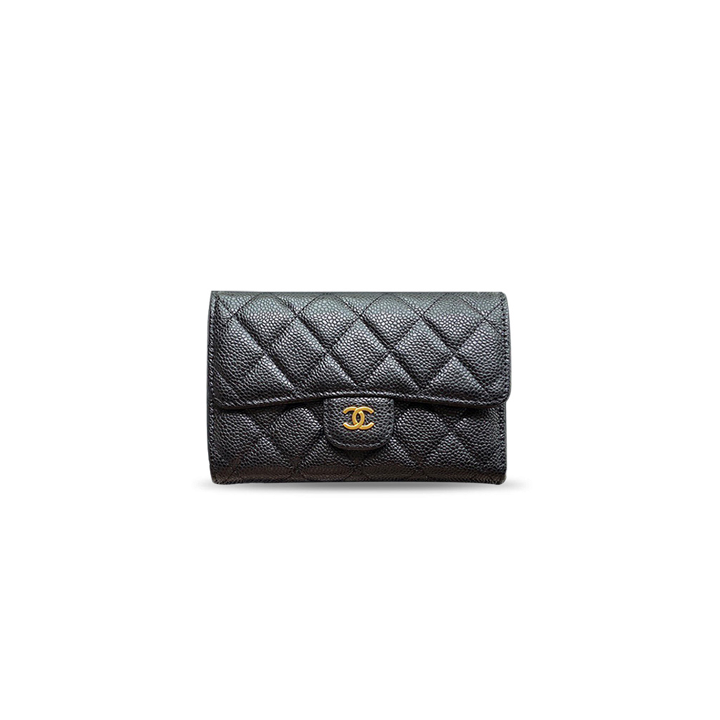 CHANEL CLASSIC TRI FOLD WALLET BLACK LEATHER A84341 (15*10*2.5cm)
